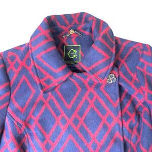 C. Wonder Blue Red Geometric Wool Blend Coat NWT